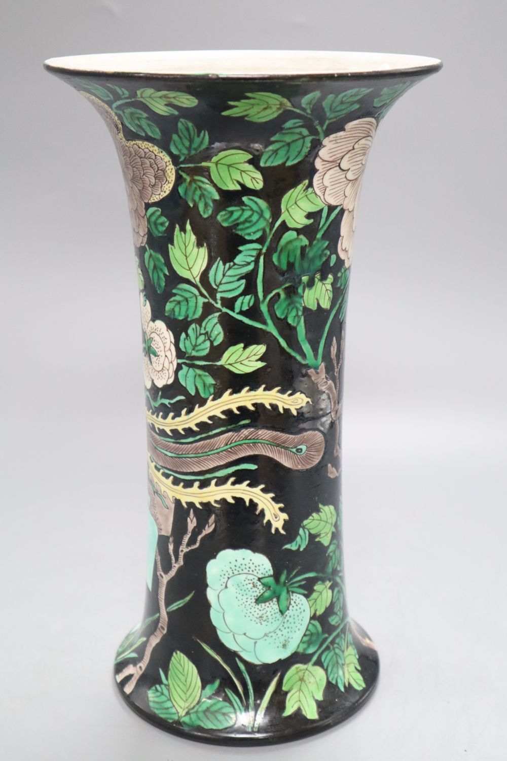 A 19th century Chinese famille noir beaker vase, height 33cm